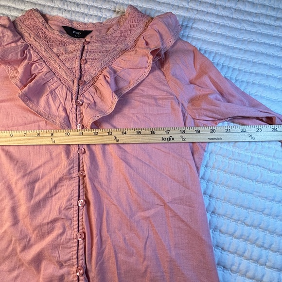 Vintage Inspired Pink Ruffled Collar Smocked Sleeve Victorian Pin tucked Top SzL - Picture 4 of 7